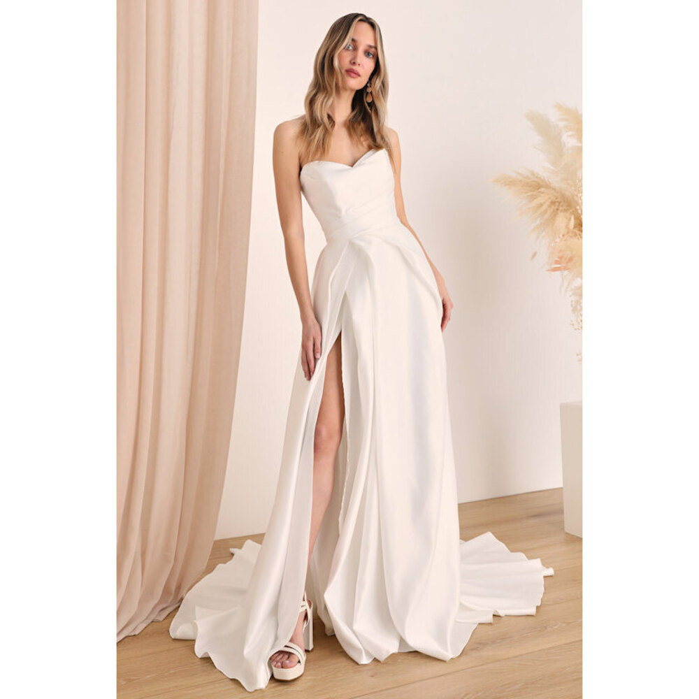 Lulus Lifetime Of Love White Satin Strapless A-line Gown - Size 4